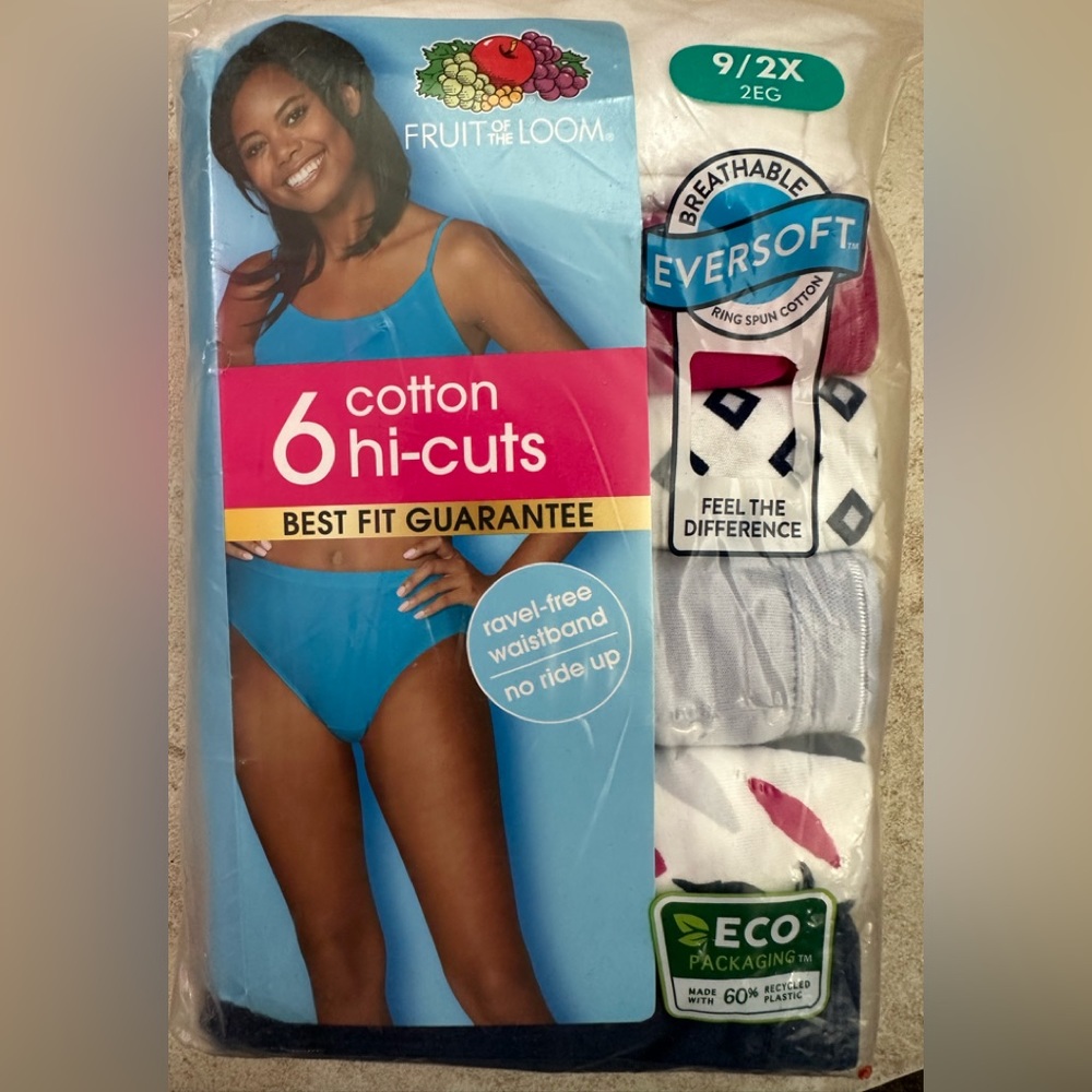 Fruit of the Loom Women's Assorted Hi-Cut Underwear, 6-Pack New Size 9/2X